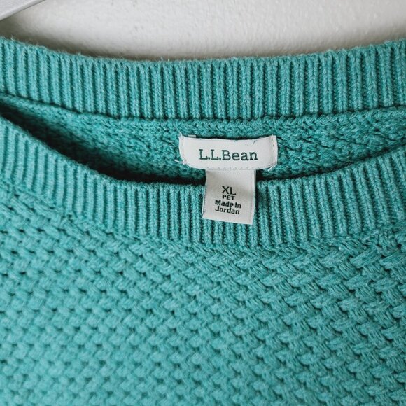 LL Bean Basketweave Boatneck Sweater Teal Green 100% Cotton Women's size XL Peti - Picture 4 of 7